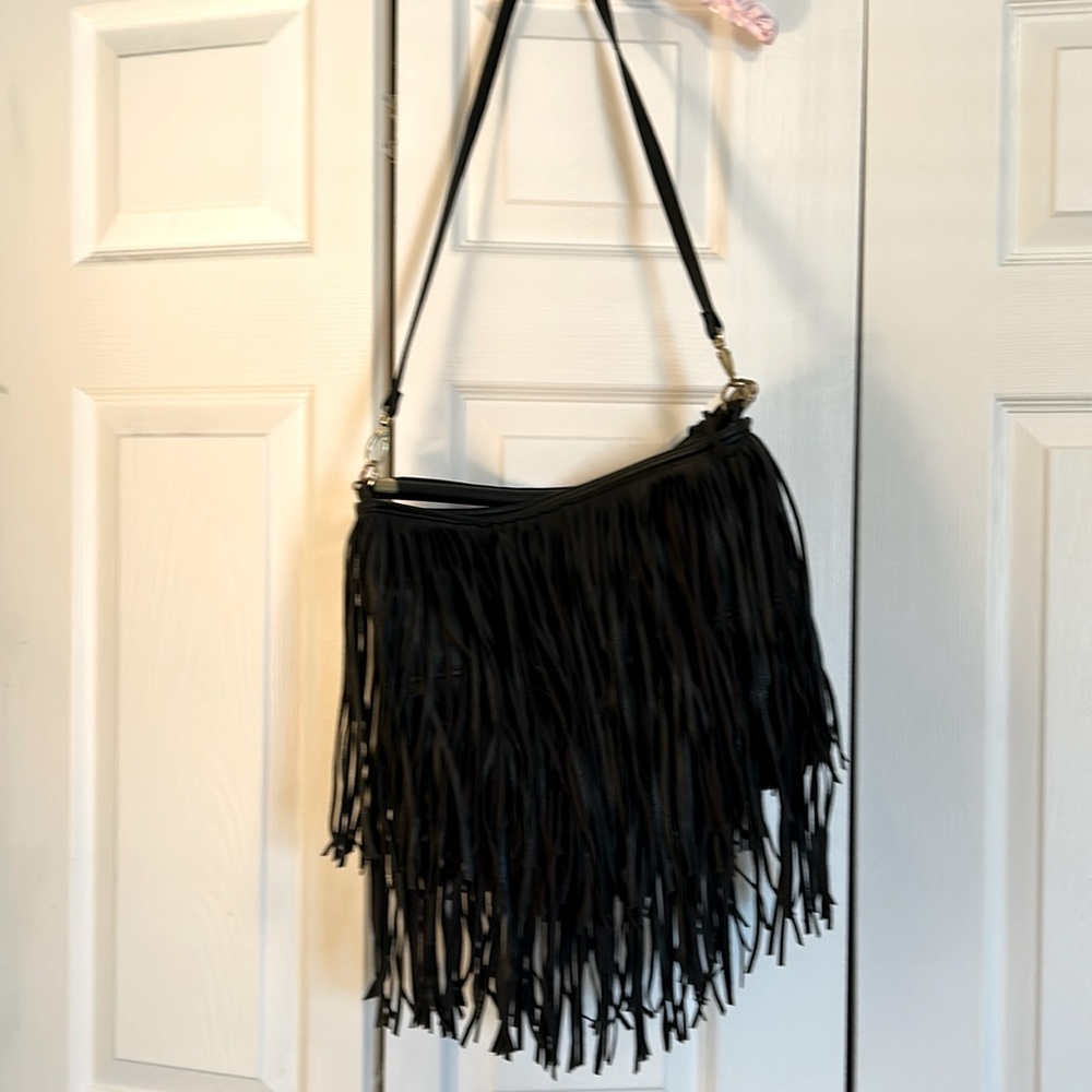 H&M black fringed purse